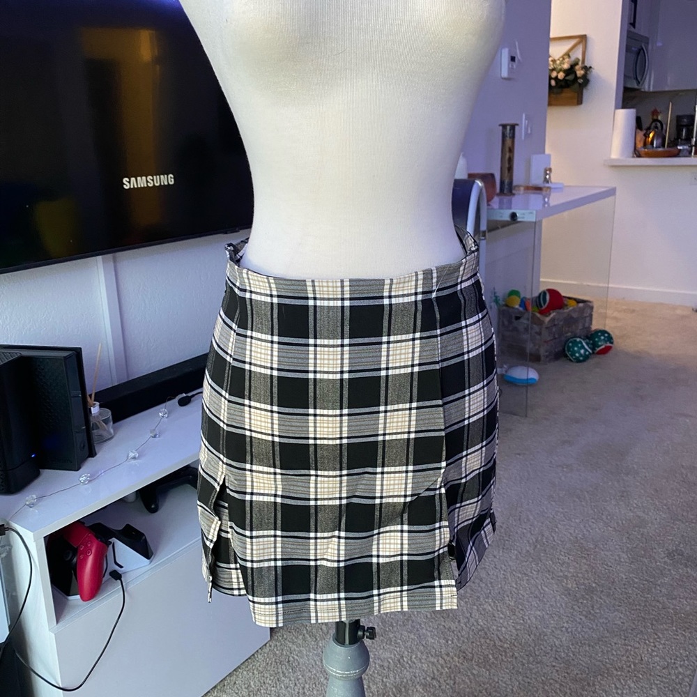 Plaid Skort with Slits